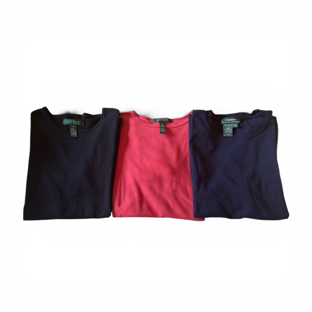 Lauren Ralph Lauren Women's Shirt Bundle Medium Navy, Brick and Black Cotton